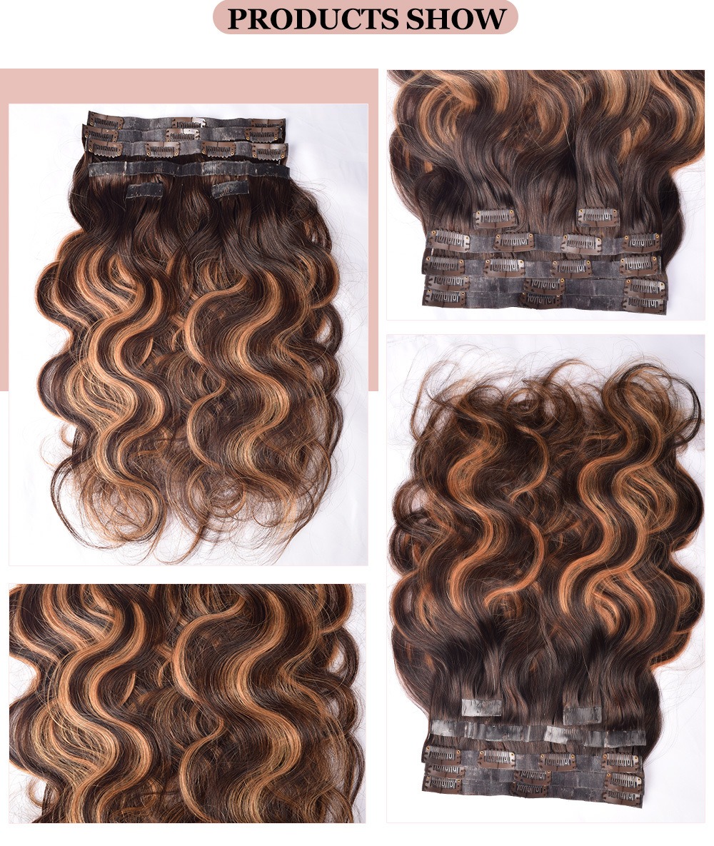 Transform your look with this real human hair wig clip hair piece, featuring a body wave pattern